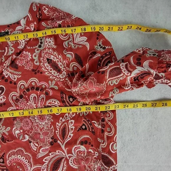 Ann Taylor Muted Red Clay Paisley Patterned Cotton Blend Bell Sleeve Top Size XL - Picture 8 of 12